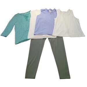 Women’s Large Bundle 5pc | Green Pants + Blouse Lot | Sleeveless Tops
